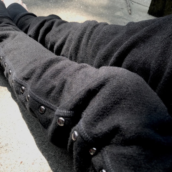 Upcycled Leg Warmers Black Thigh Highs Studded Knee Socks Sweatshirt Zipper Y2k - Picture 11 of 14